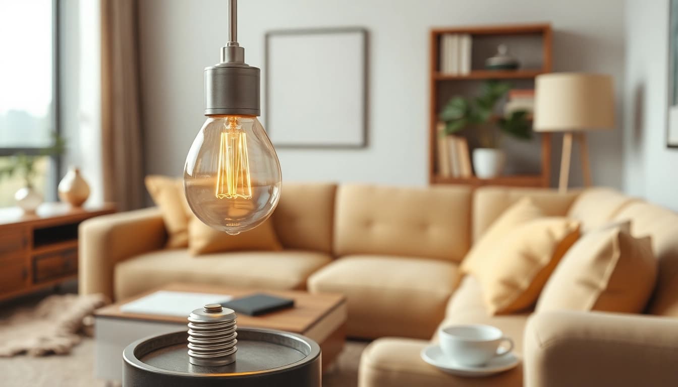 What is an A19 light bulb illustrating its placement in a cozy home environment.