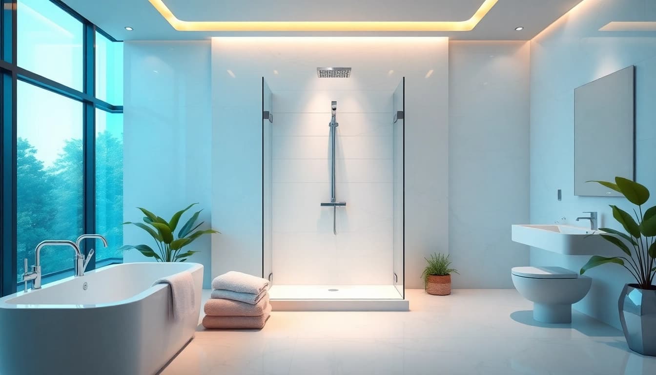 Experience elegant showers showcasing modern design and premium materials in a serene bathroom setting.