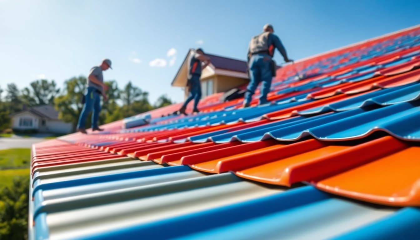 Watch skilled workers install durable metal roofing on a sunny residential home.