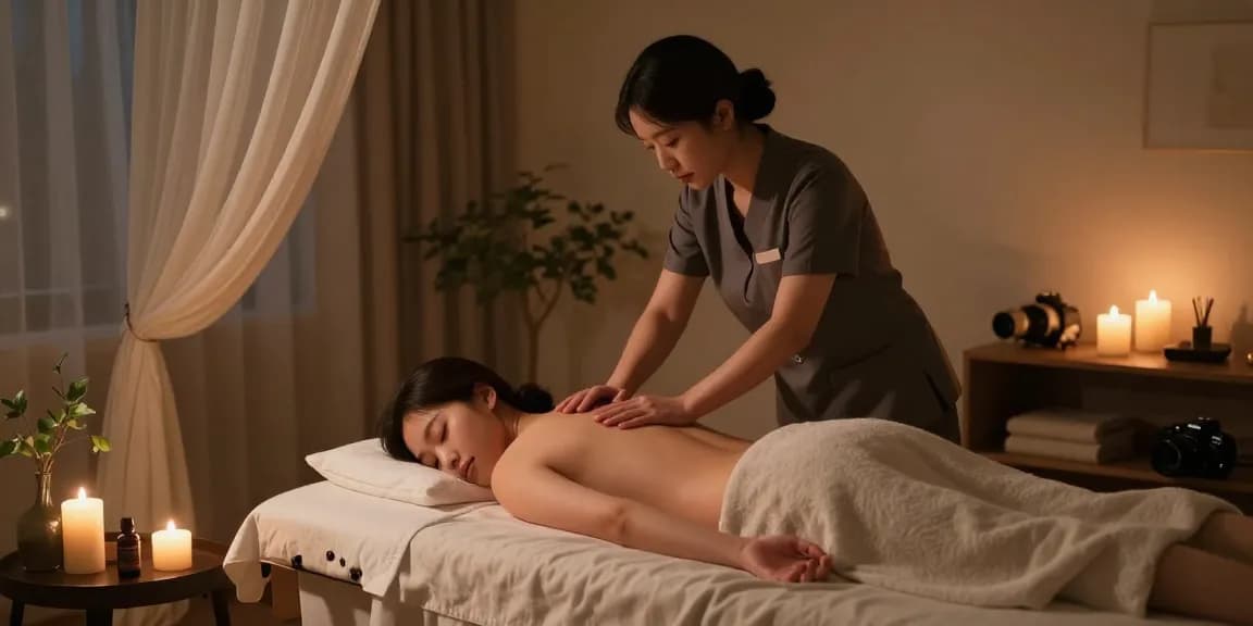 Relaxing 성남출장마사지 scene with skilled therapist providing soothing home massage in tranquil atmosphere.