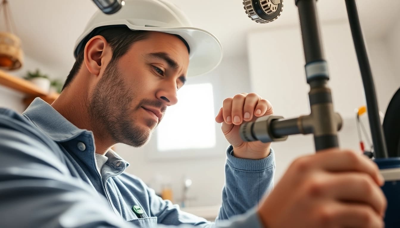 Efficient whole house repiping services Tampa showcased by a professional plumber assessing pipes.
