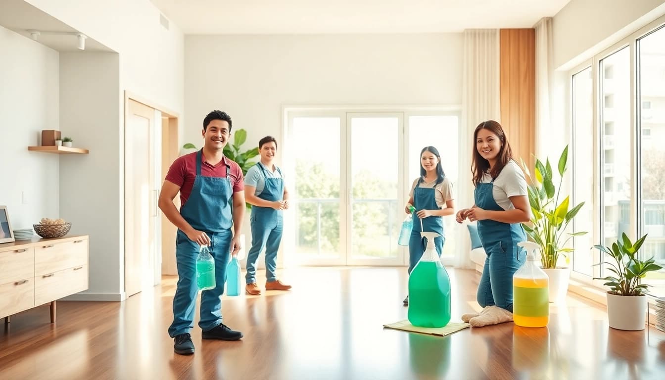Experience exceptional cleaning services Calgary with a vibrant cleaning team in a bright, modern home.
