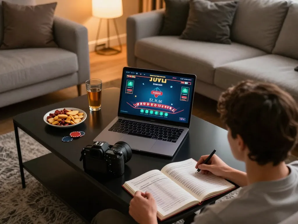 Engaging in responsible gaming with torxentertainment on a stylish laptop at home.