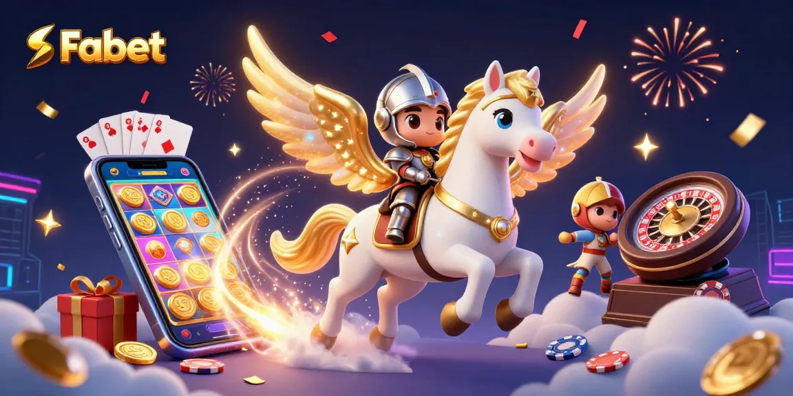 Fabet engages players with an exciting 3D illustration of a celestial horse amidst vibrant casino elements.