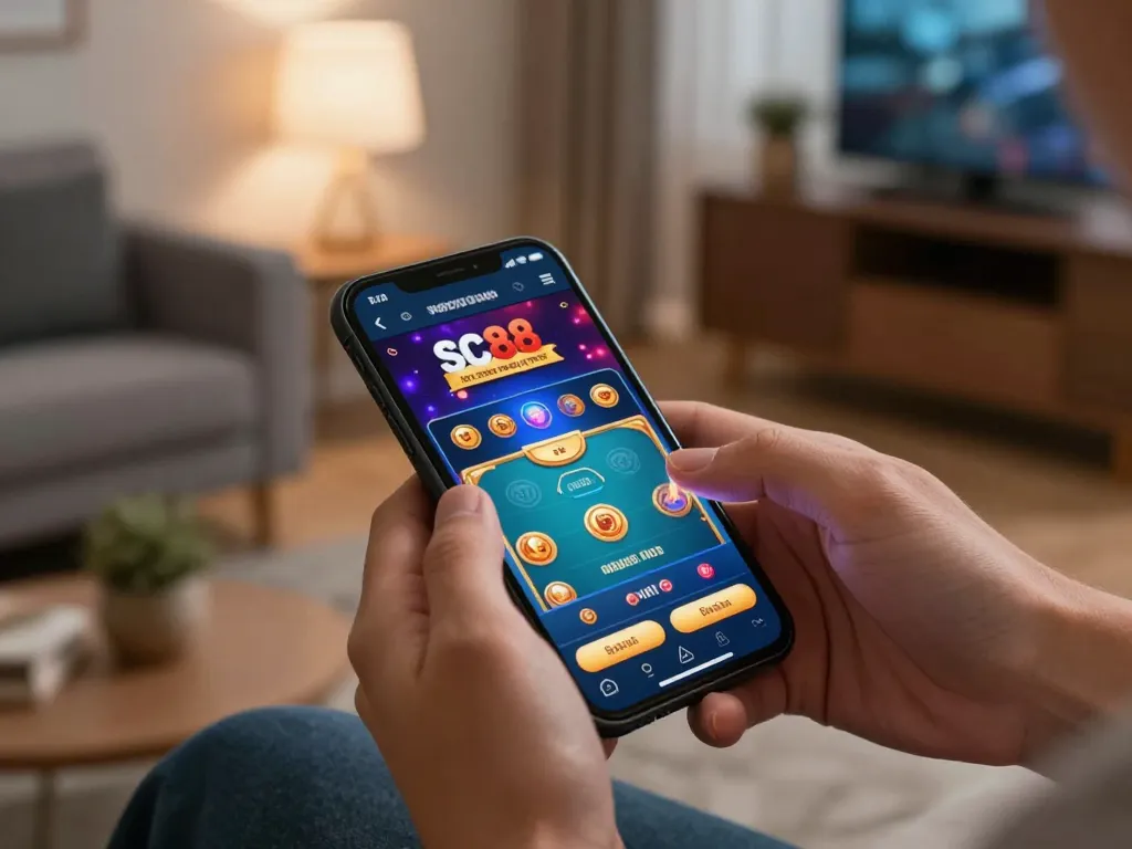 Engaging with sc88 casino app on smartphone during a casual online gaming session