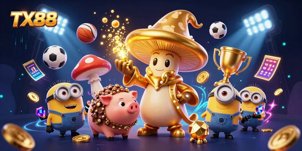TX88 showcases a magical casino scene with a wizard turning sports treasures to gold.