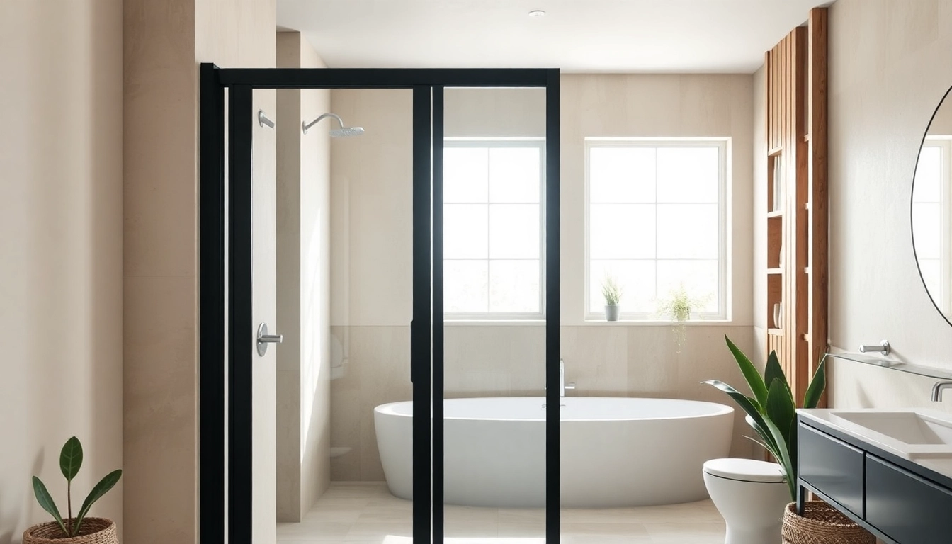 Elevate your bathroom with stunning black frame shower doors, featuring sleek lines and modern design elements.