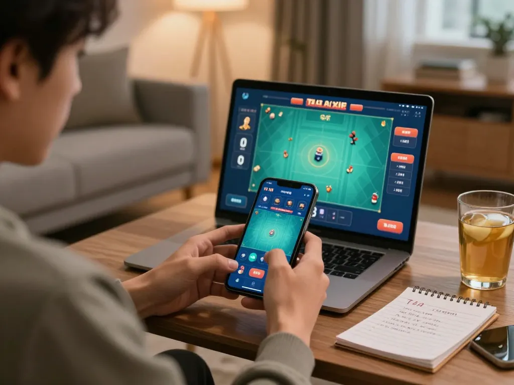 Engaging gameplay of game tài xỉu on a smartphone in a cozy home setting.