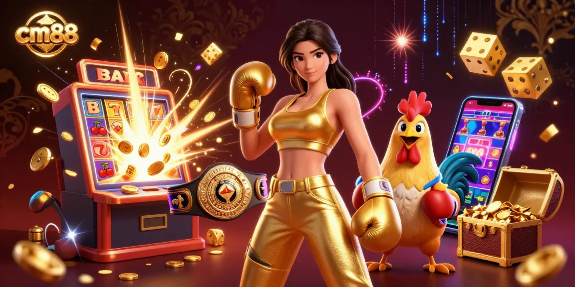 Engage with cm88's dynamic gaming atmosphere in this vibrant illustration featuring jackpot excitement.