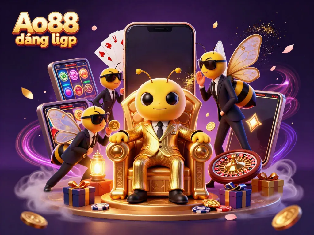 Experience the thrill of Ao88 đăng nhập with a vibrant 3D bumblebee mob boss and casino elements.