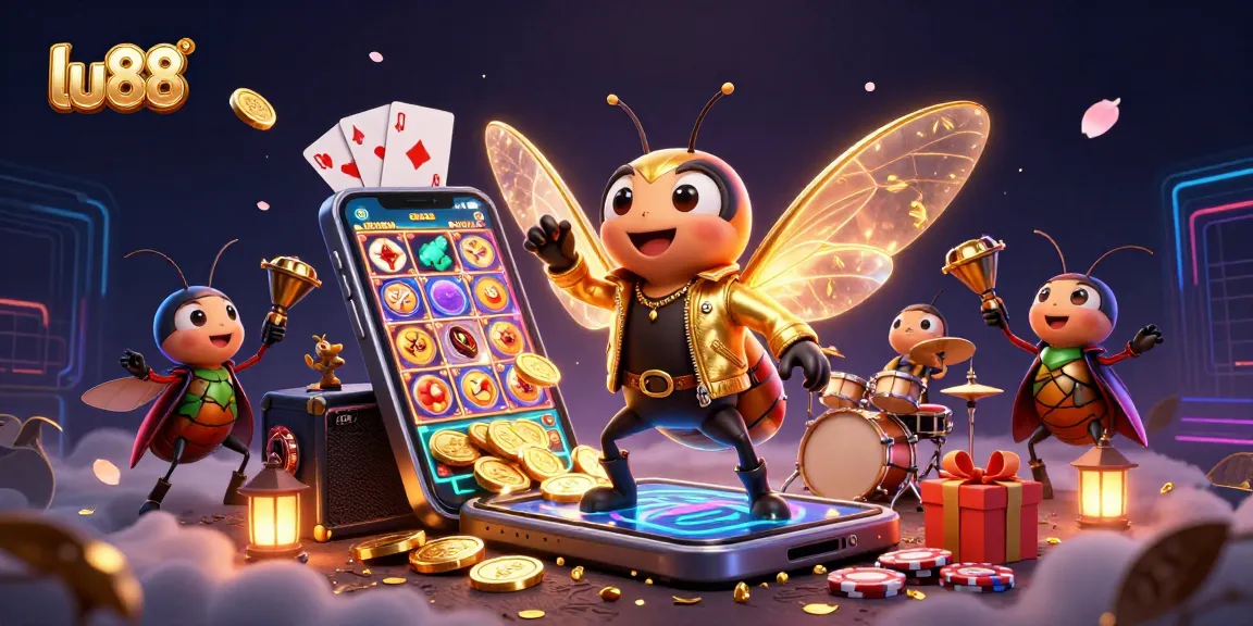 Experience the thrilling atmosphere at lu88 with a lively 3D illustration featuring exciting casino elements.
