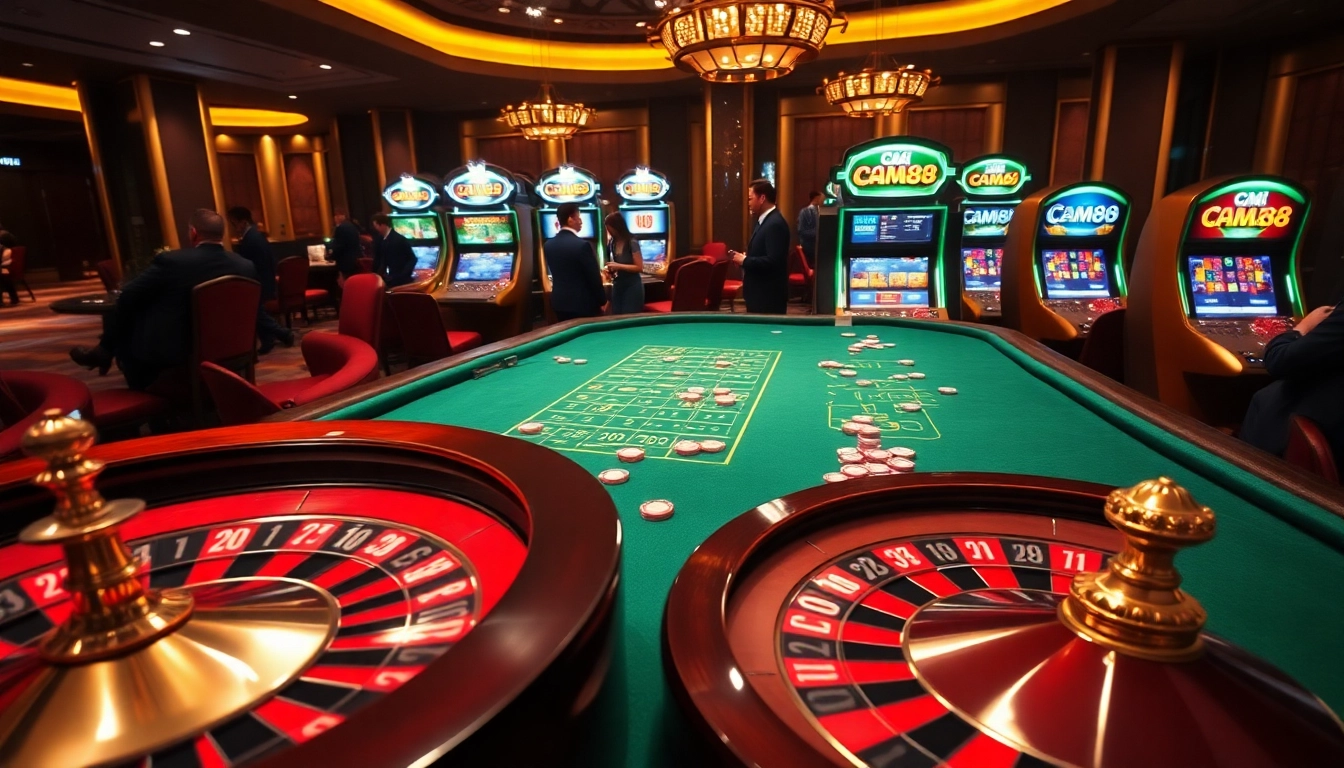 Experience the thrill of CM88 gaming with luxurious tables and exciting casino elements.