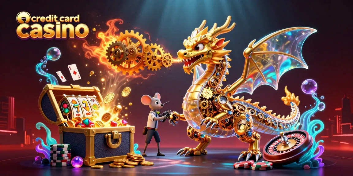Experience the thrill of a credit card casino with a dragon and games in a vibrant underwater scene.
