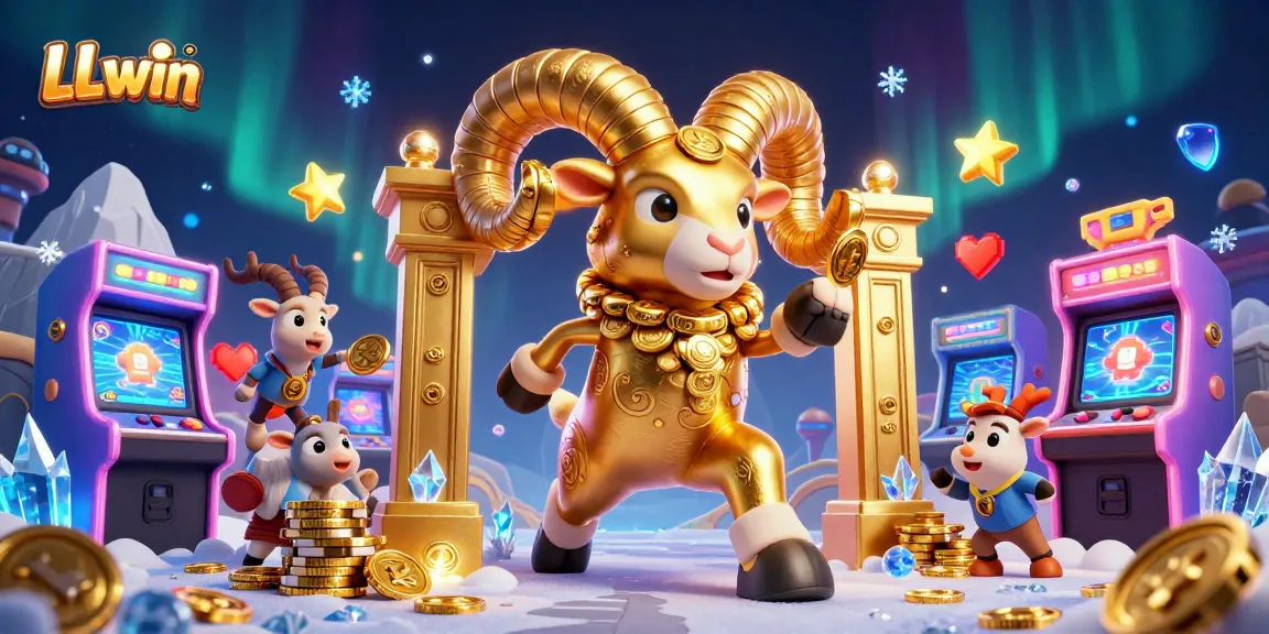 Experience thrilling jackpots at LLwin with golden ram and vibrant casino graphics.