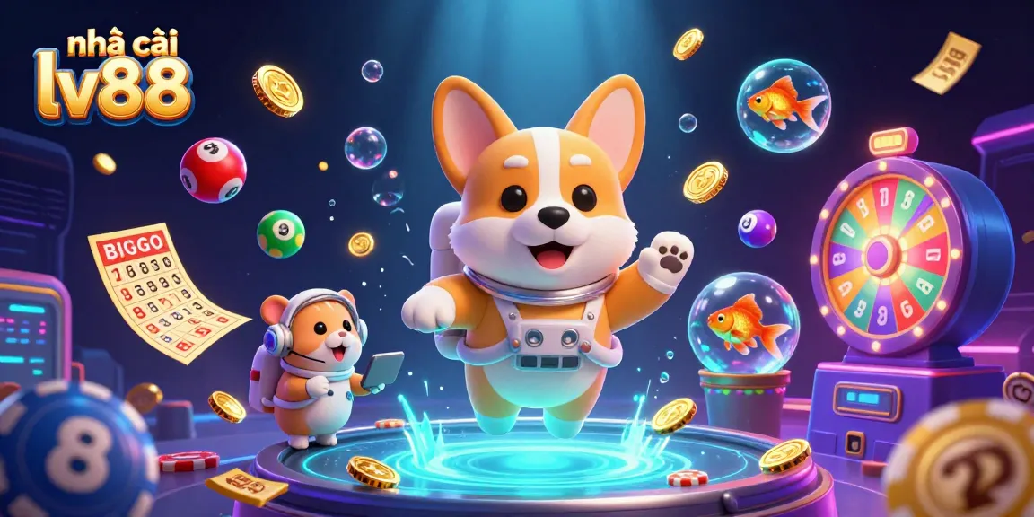 Engage with fun games at nhà cái lv88, featuring a vibrant 3D casino scene with playful characters.