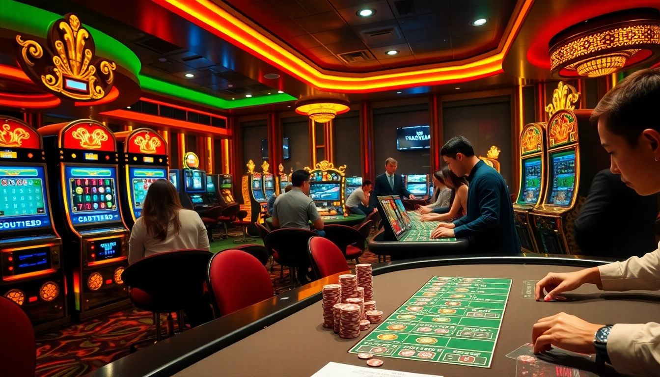 Exciting gambling action at https://ta88.de.com/ with colorful poker chips and luxurious casino tables.
