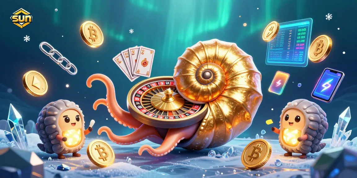 Spin the sun-themed roulette wheel with an ancient nautilus and crypto coins.