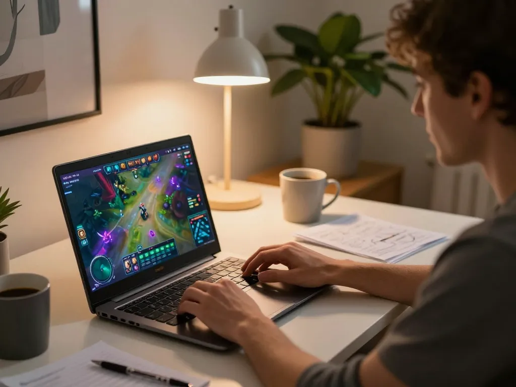 Player engaging in strategic gaming on rik vip platform, showcasing vibrant screen interface and personal ambiance