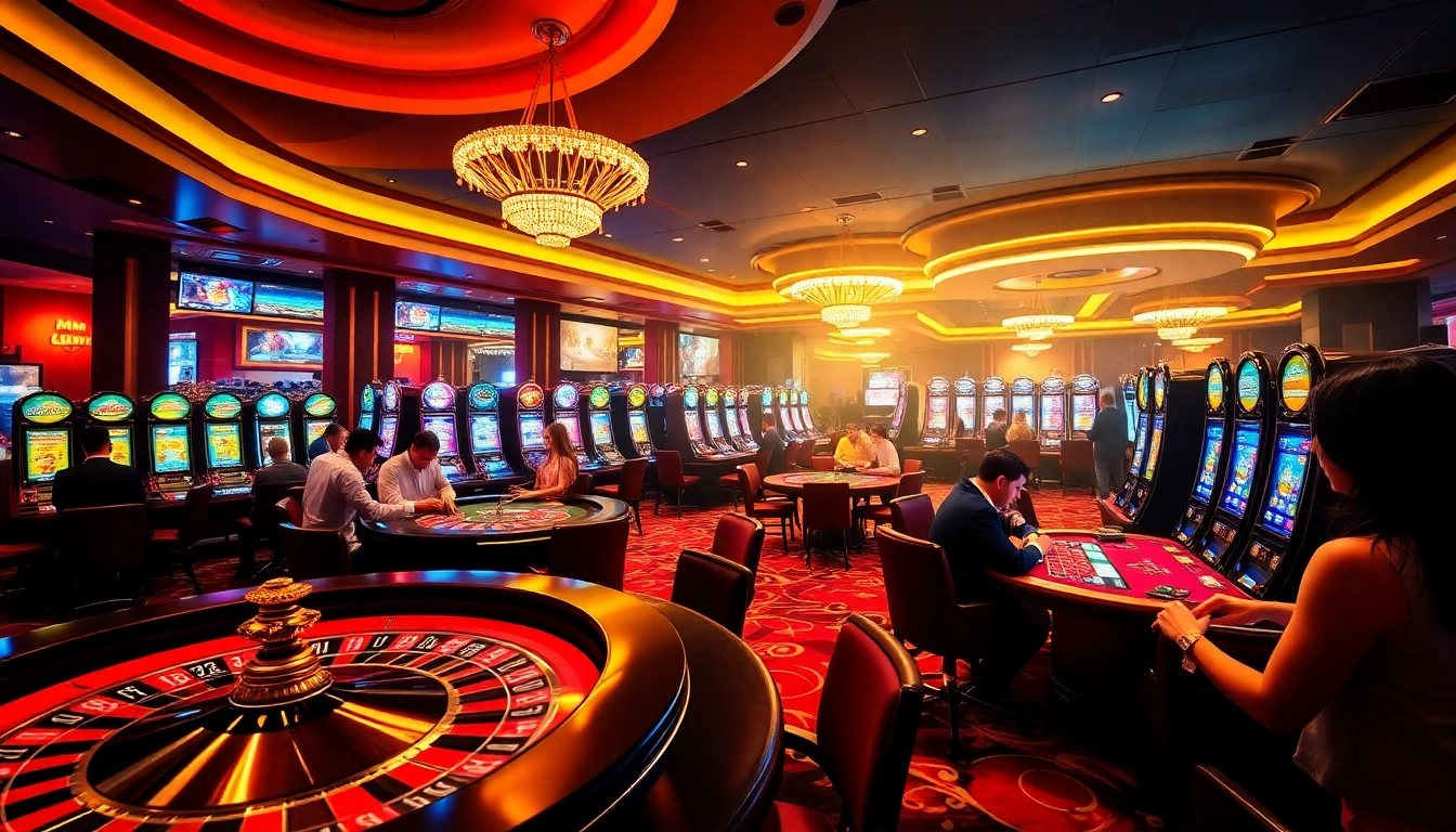 Players enjoying an exciting game at Haywin casino with vibrant slot machines and poker tables.