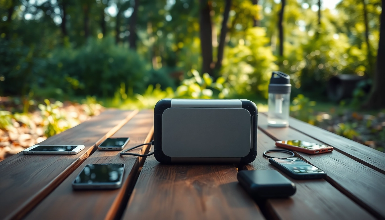 Powering devices seamlessly with EcoFlow portable power station amidst serene outdoor setting.