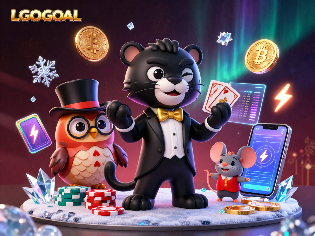 Engage with LGOGOAL for exciting casino action featuring a panther dealer amidst crypto elements.