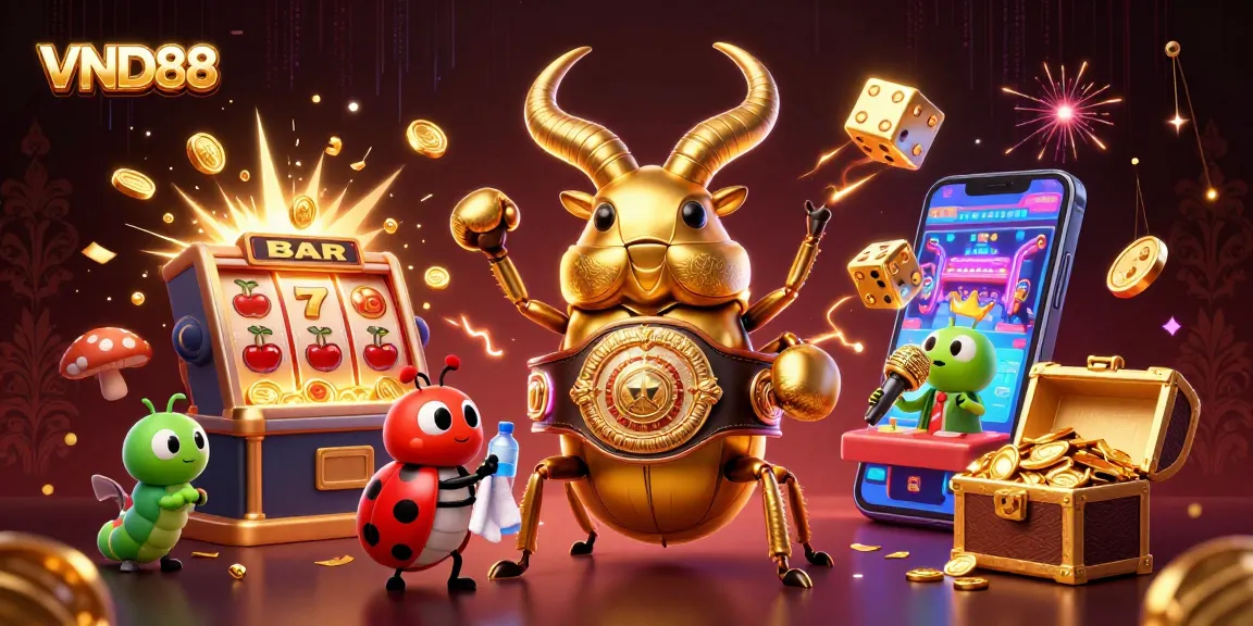 Join the thrill of VND88 with a dynamic scene of a golden stag beetle battling for the jackpot!