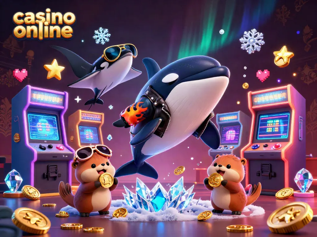 Gana en un casino online con una ilustración dinámica de un orca y un rayo.
