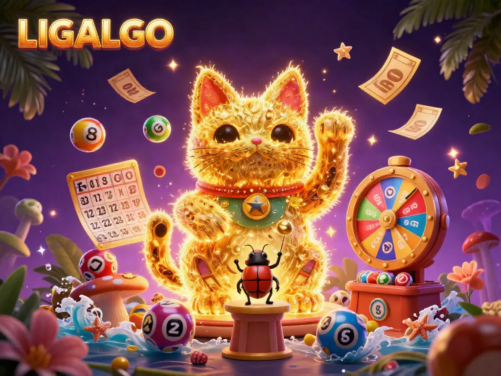 LIGALGO players engage with vibrant casino symbols and golden fireflies in a captivating 3D scene.