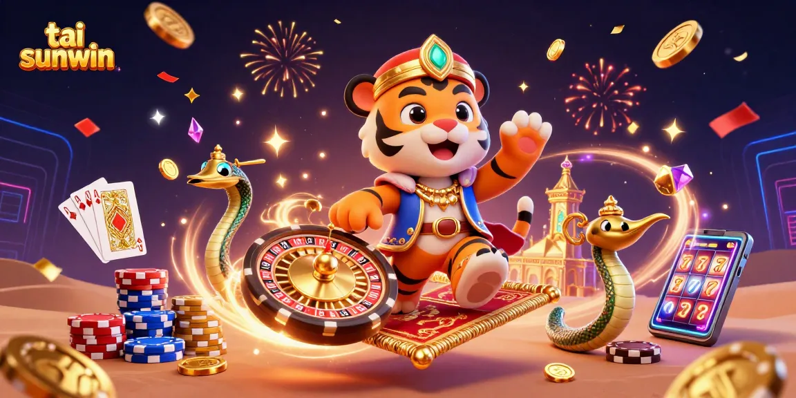 Experience the thrill of tai sunwin with treasure and excitement in this vibrant casino-themed illustration
