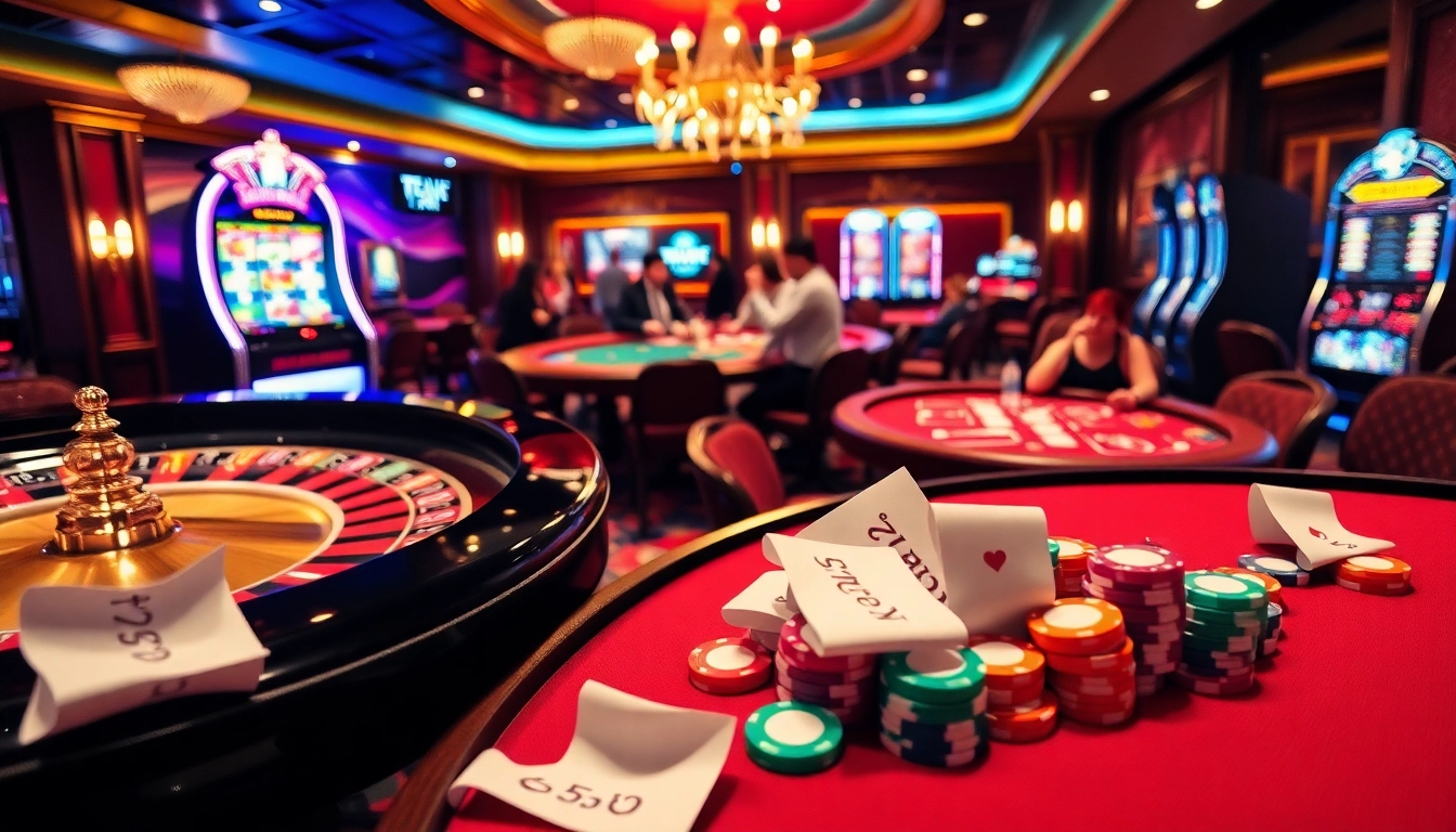Exciting scene at 789club casino featuring roulette, poker, and slot machines.