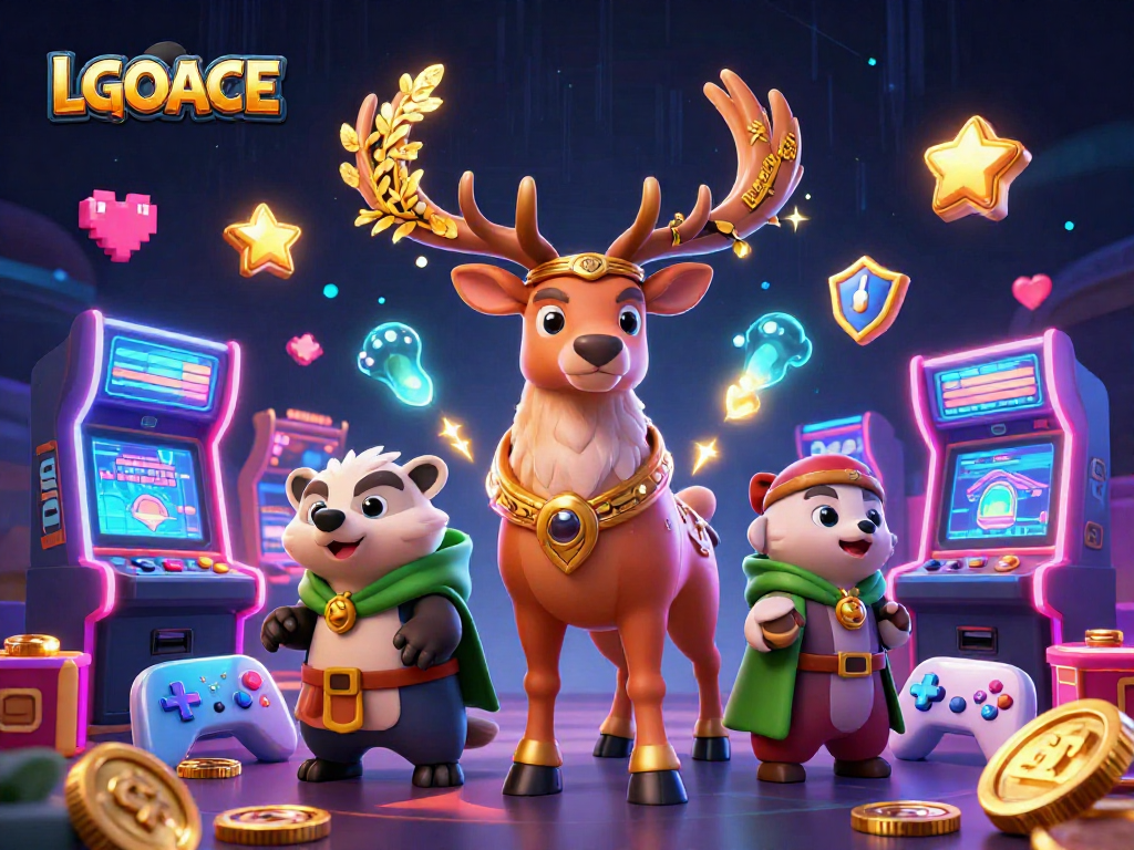 Experience LGOACE's vibrant casino world with a Celtic druid, wise badger, and arcade elements.