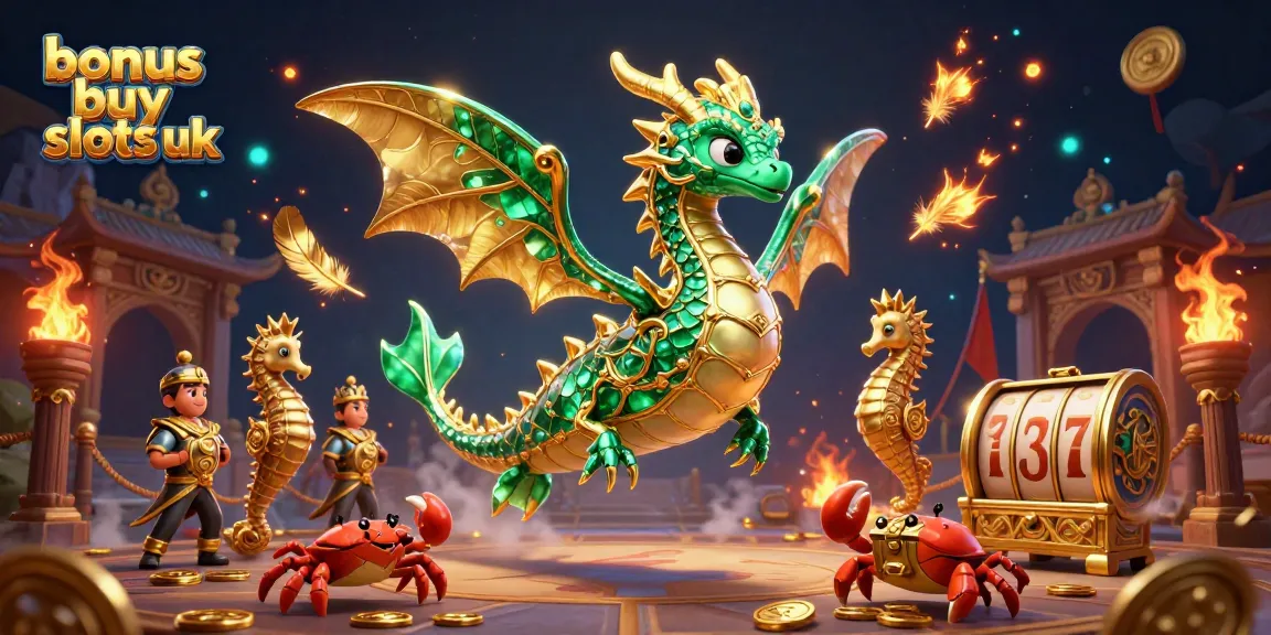 Experience thrilling action in bonus buy slots UK with a majestic sea dragon and treasure-filled scene.