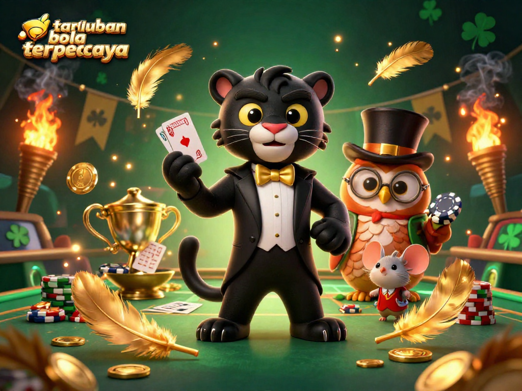 Bet on taruhan bola terpercaya with a stylish panther and friends in a dynamic sports betting scene.