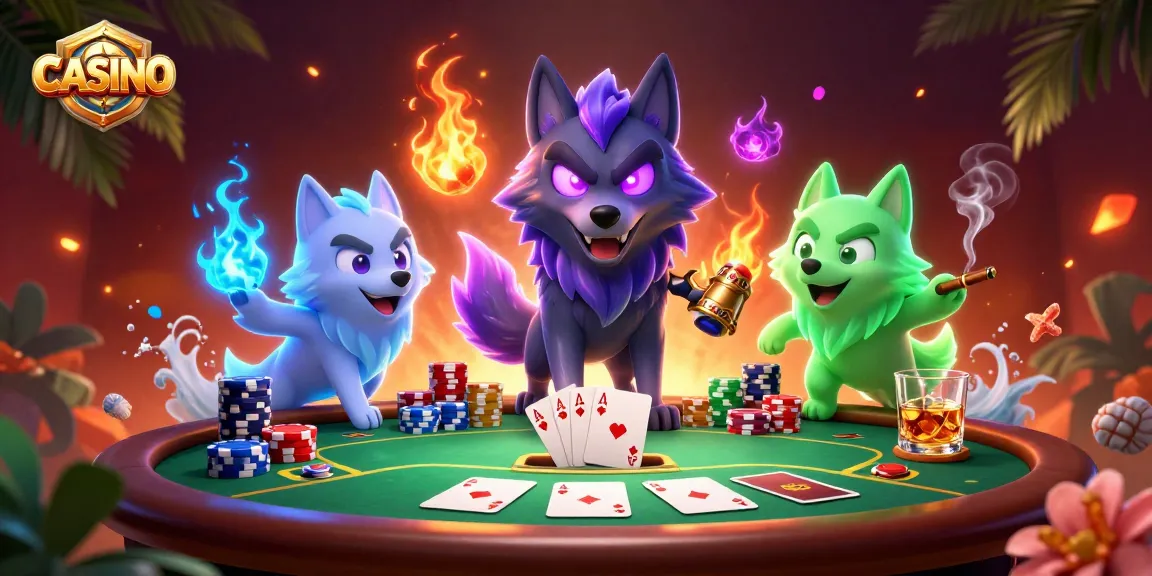Experience thrilling CASINO action with spectral wolves and poker challenges in an energetic scene.