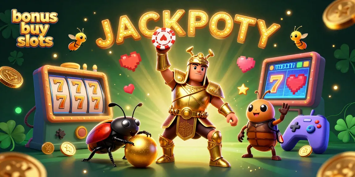 Experience the thrill of bonus buy slots with vibrant casino elements and characters in a dynamic, colorful scene.