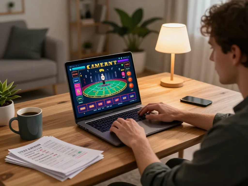Player engaging in online gaming on 789WIN, showcasing live dealer action in a cozy setup