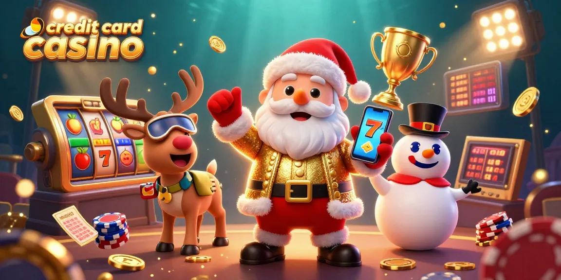 Experience the thrill at a credit card casino with Santa and friends celebrating jackpots!