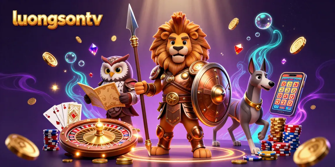 Experience the thrill of gambling with luongsontv's dynamic scene featuring the Spartan lion and vibrant casino elements.