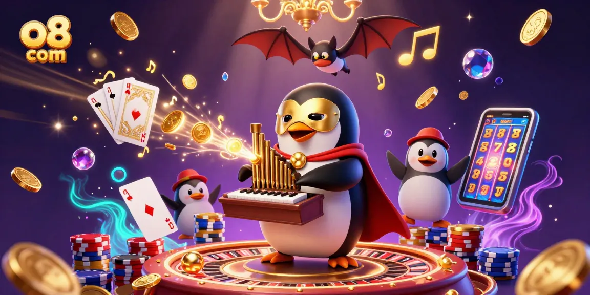 Experience the thrill of o8 com with a 3D casino scene featuring rich elements like golden coins and vibrant poker chips.