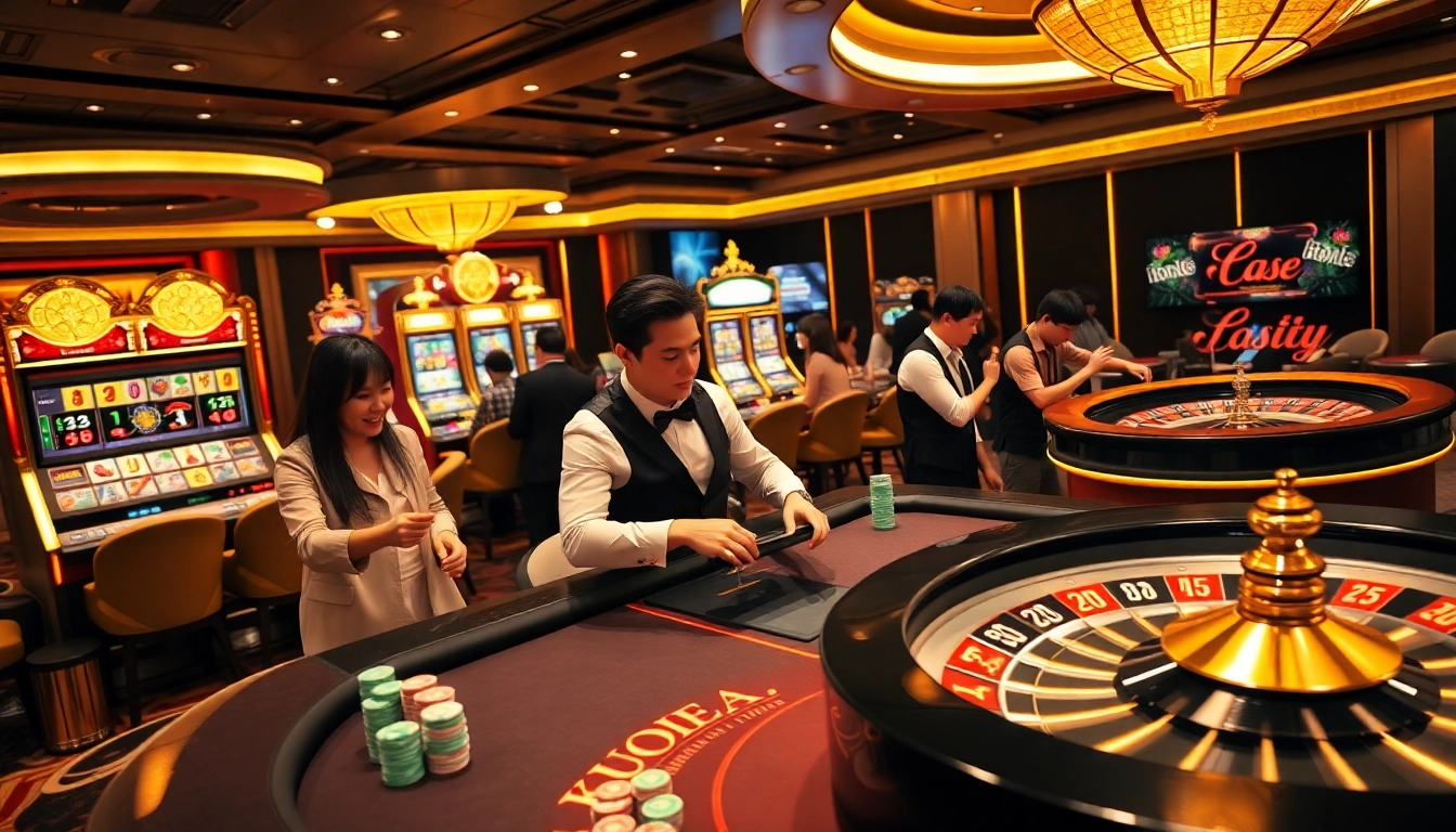Intense gambling scene highlighting Kèo nhà cái with players at a baccarat table in a luxurious casino setting.