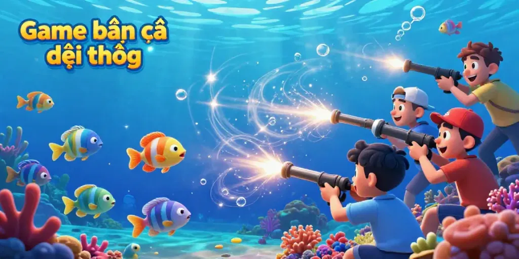 Experience thrilling action in Game bắn cá đổi thưởng with vibrant underwater visuals and dynamic fish targets.