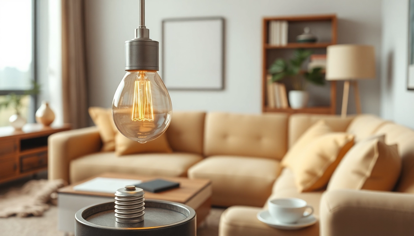 What is an A19 light bulb illustrating its placement in a cozy home environment.