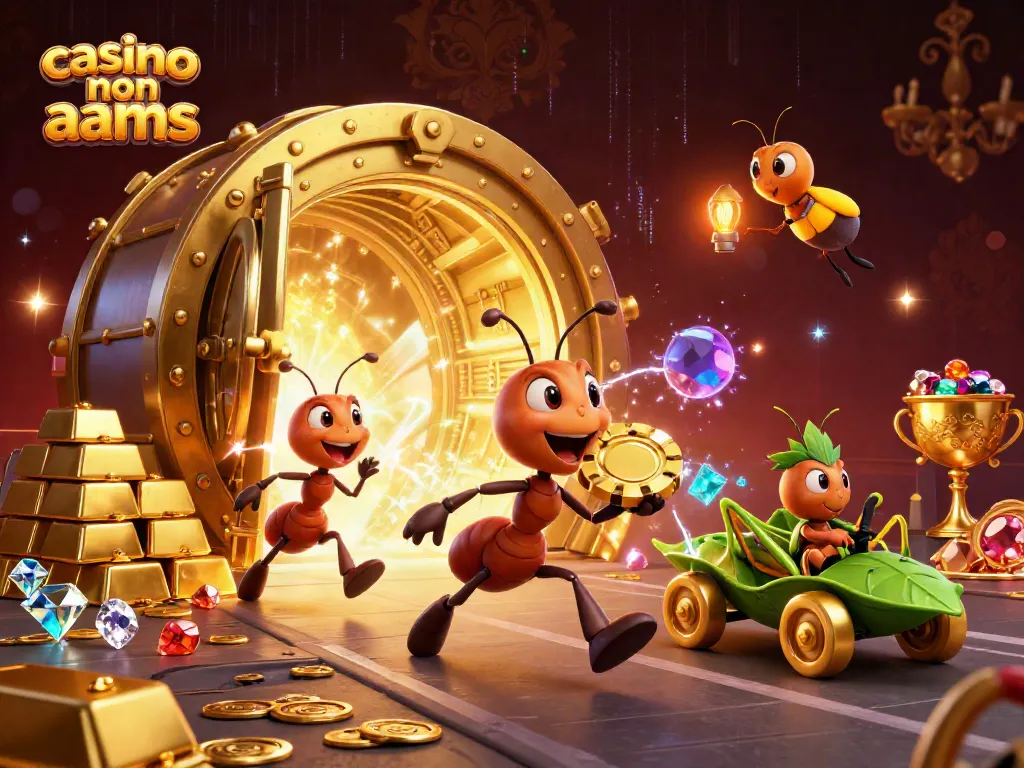 Gioca ai casino non AAMS mentre un gruppo di formiche fugge con un chip d'oro gigante.