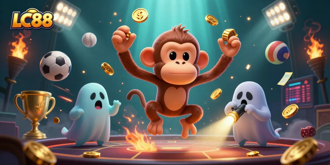 Experience thrilling casino action with LC88's vibrant 3D gaming adventure filled with gold coins and dynamic sports elements.