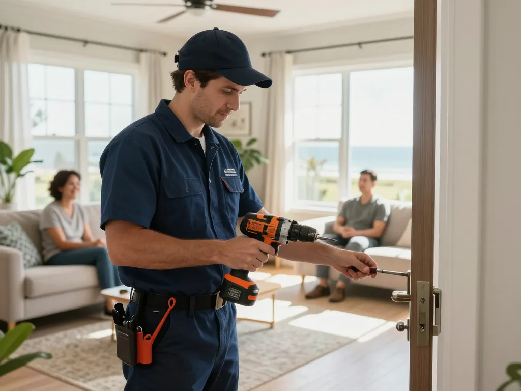 Local locksmith Jensen Beach providing expert lock installation service in a modern home.