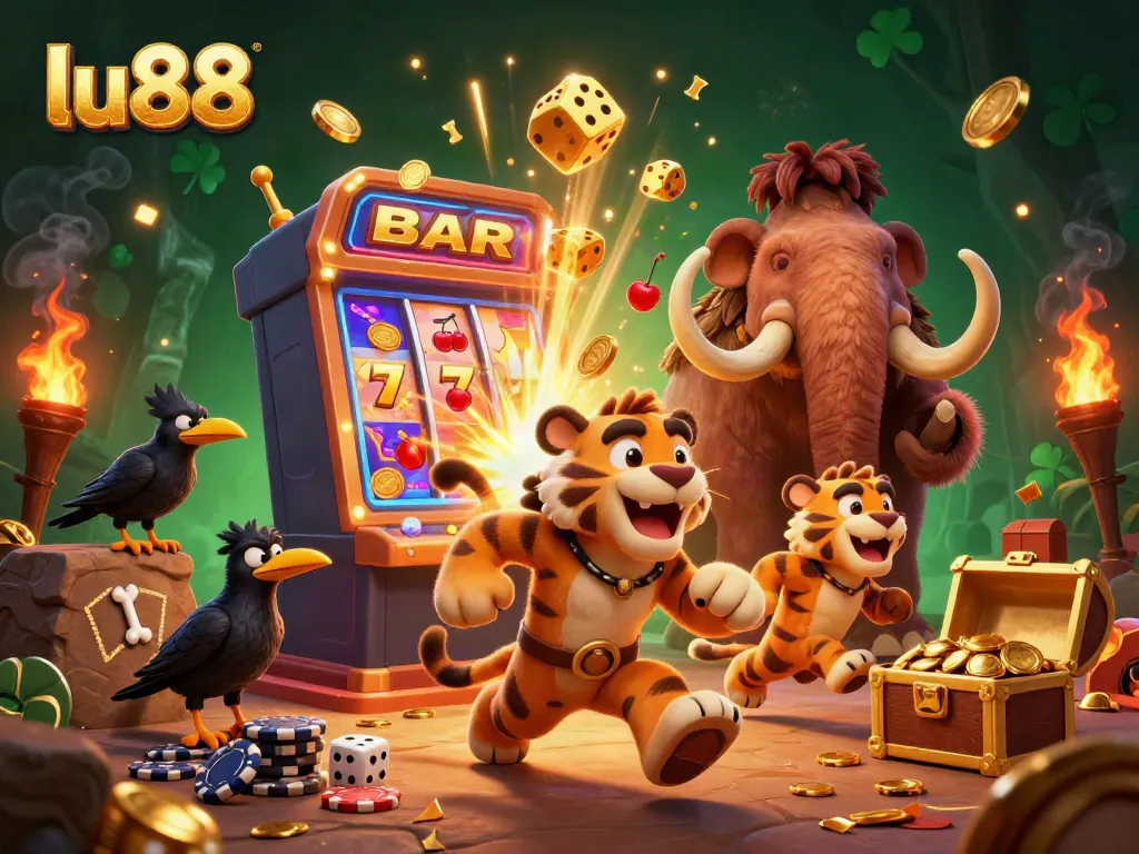 Experience big wins at LU88 with a dynamic 3D casino scene showcasing exciting games and engaging characters.