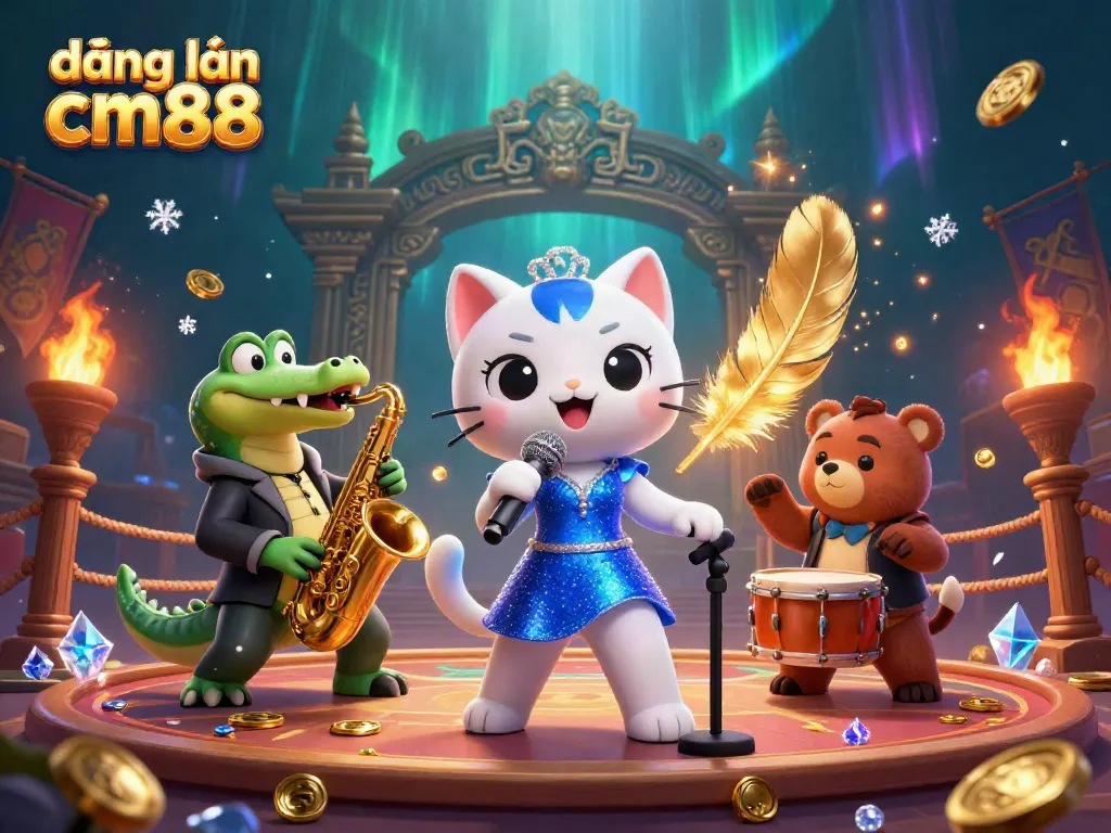 Engage in the fun of đăng nhập cm88 at an exciting casino scene featuring unique characters.