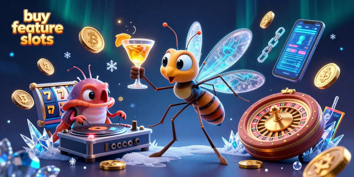 Engage with buy feature slots in a vibrant casino scene featuring cartoon characters and dynamic gaming elements