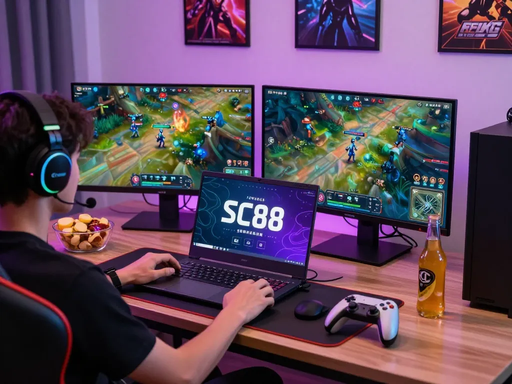 Experience LINK SC88 with immersive gaming setup featuring vibrant graphics and modern tech.