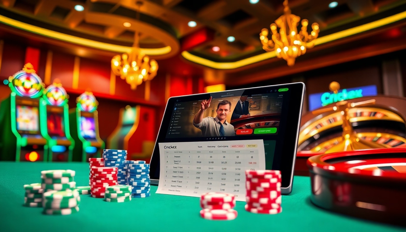 Crickex online betting interface showcasing dynamic cricket odds in a luxurious casino setting.
